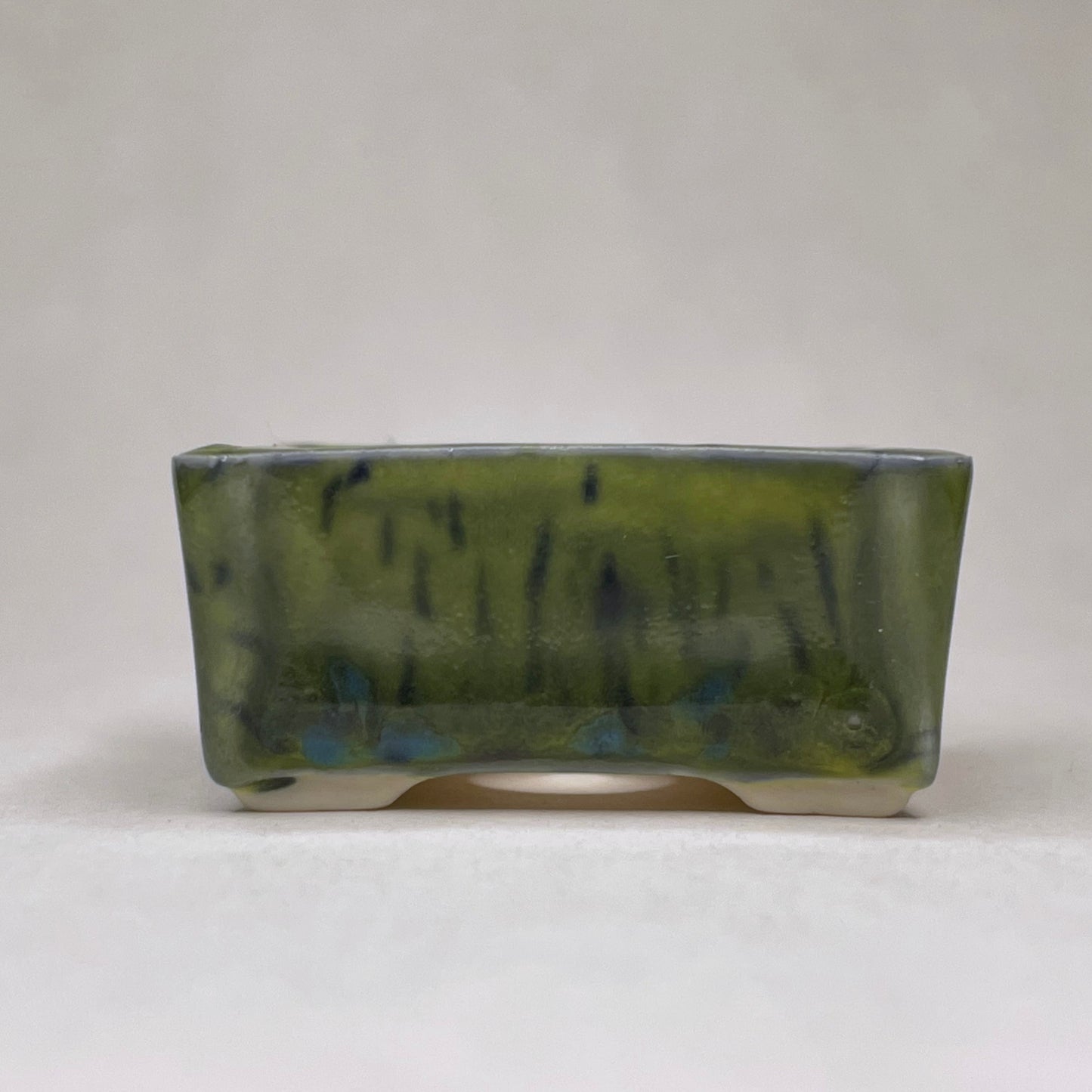 New! Tiny Rectangle Mame Bonsai Pot in Monet Forest, About 1.25 inches wide