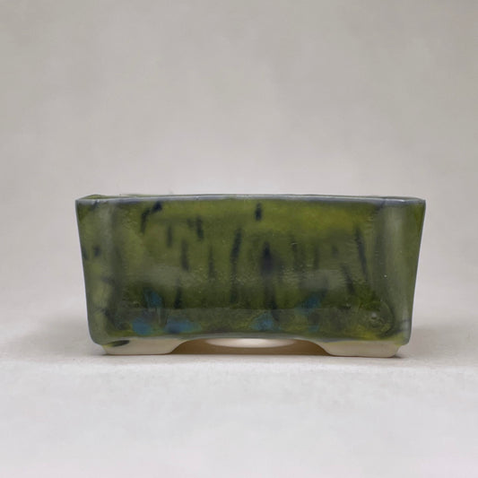 New! Tiny Rectangle Mame Bonsai Pot in Monet Forest, About 1.25 inches wide