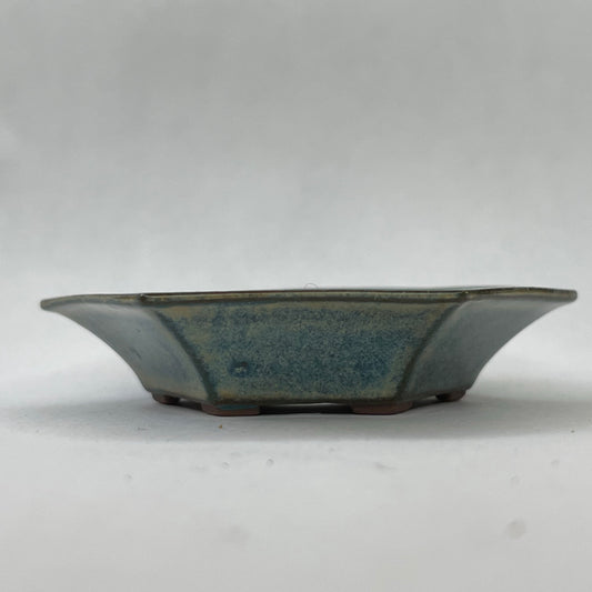 New! Tiny Shallow Hexagon Mame Bonsai Pot in Turquoise Lustre Chocolate, About 2.5 inches wide