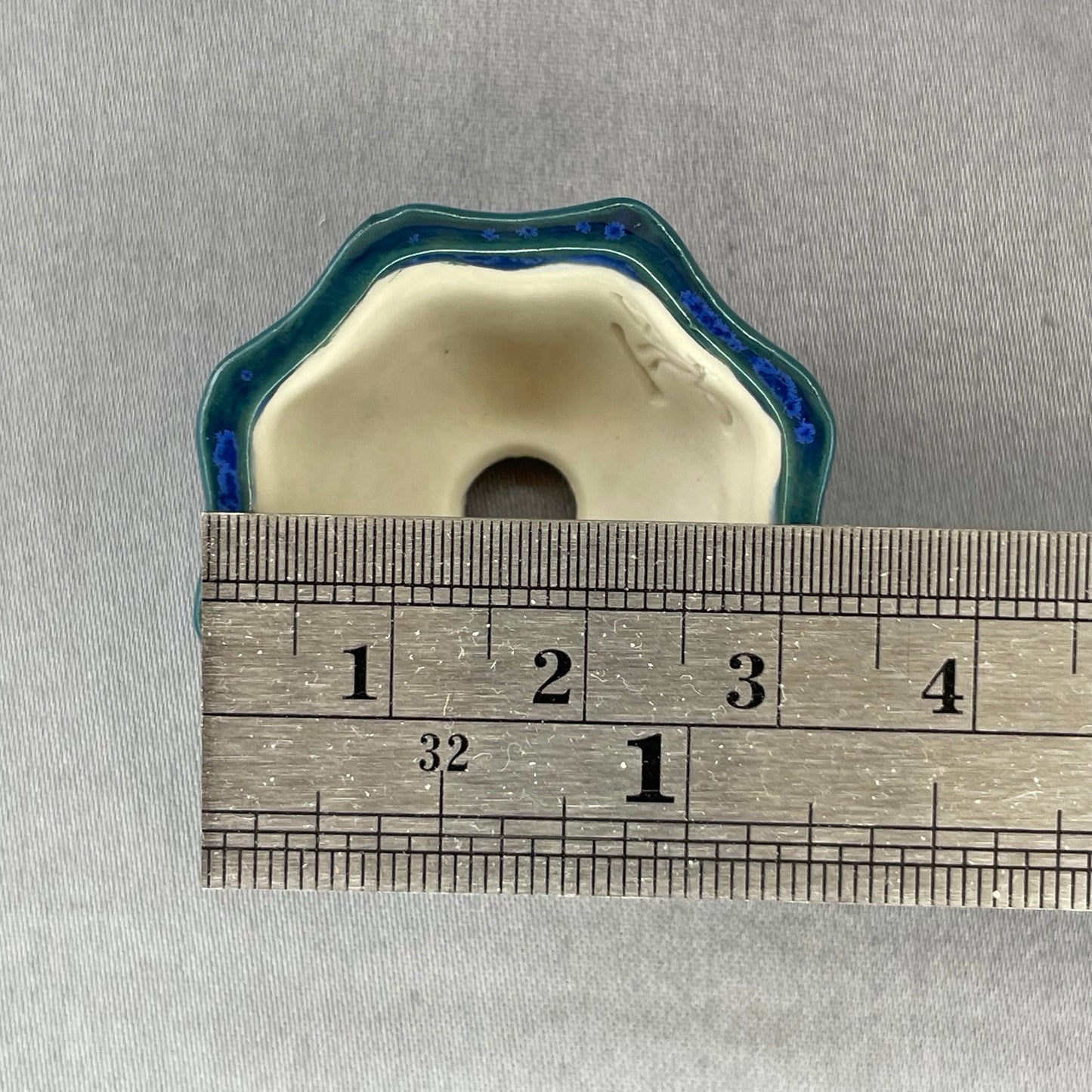 New! Tiny Flower-Shaped Mame Bonsai Pot in Teal Cerulean, Less than 1.5 inches wide