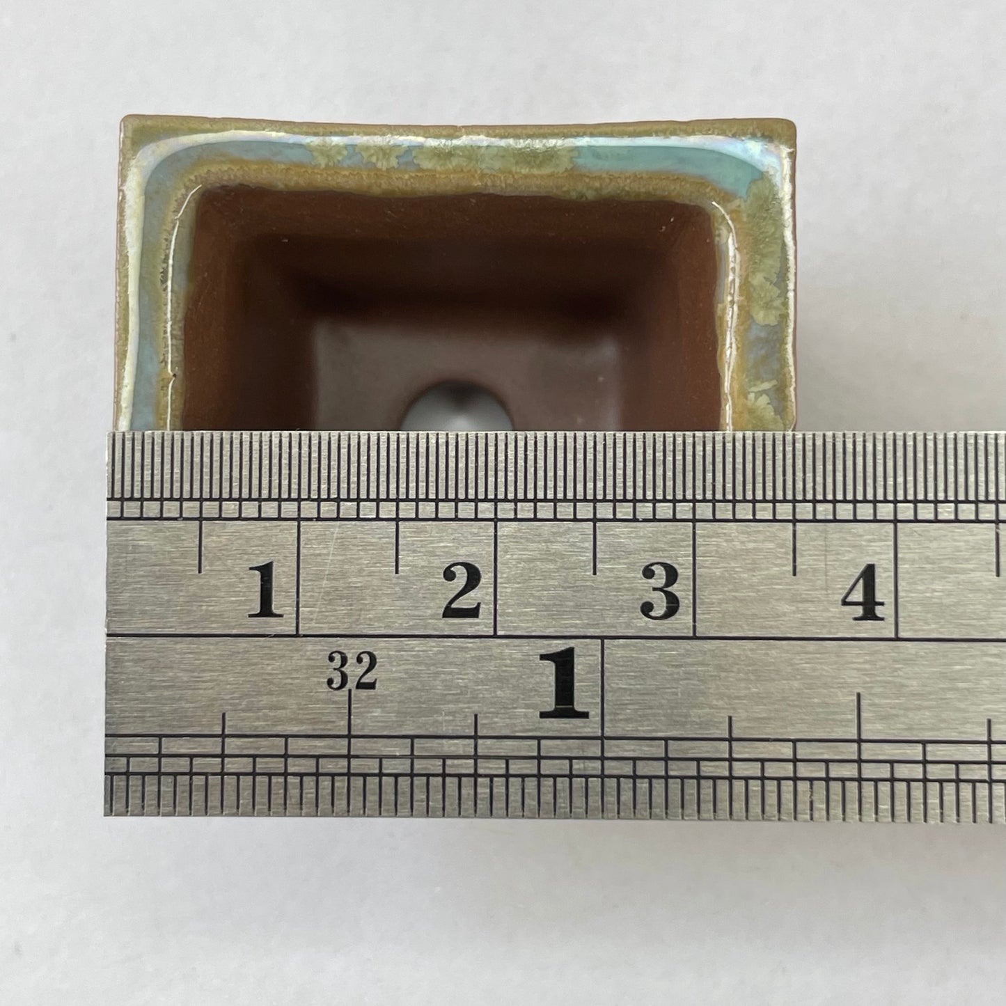 New! Tiny Embossed Rectangle Mame Bonsai Chocolate Porcelain Pot in Oyster, Less than 1.5 inches long