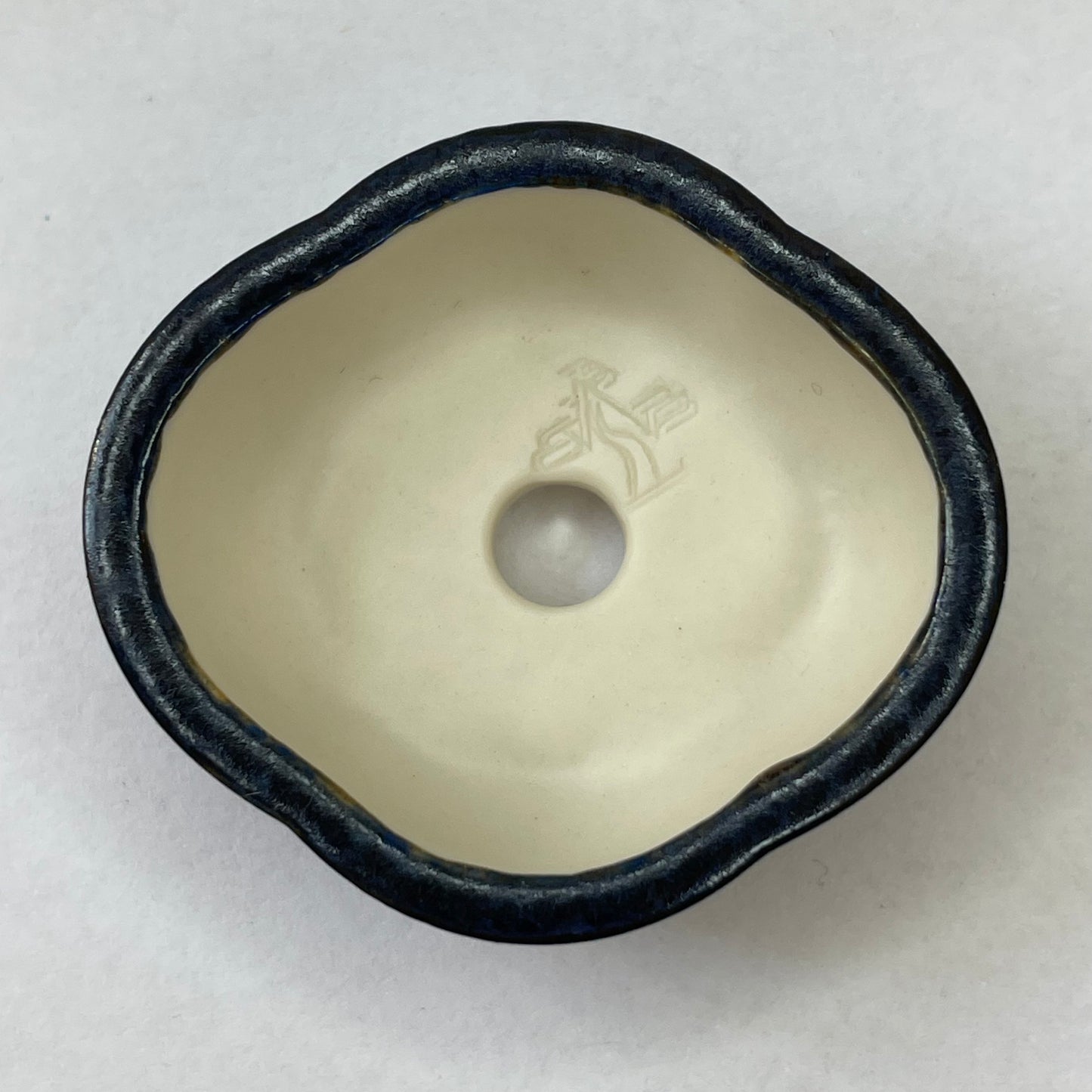 Tiny Rounded Oval Mame Bonsai Pot in Blue Opal, about 1.5 inches wide