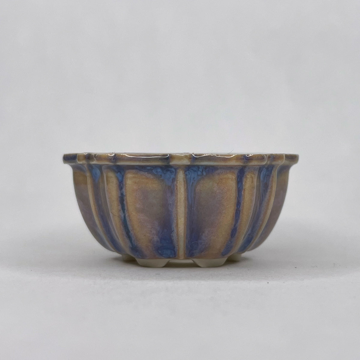 New! Tiny Flower-Shaped Mame Bonsai Pot in Cerulean Aster, Less than 1.5 inches wide
