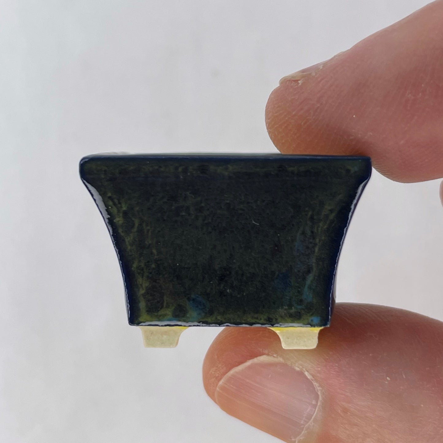 New! Tiny Square Mame Bonsai Pot in Blue Mardi Gras, A little over 1 inch wide