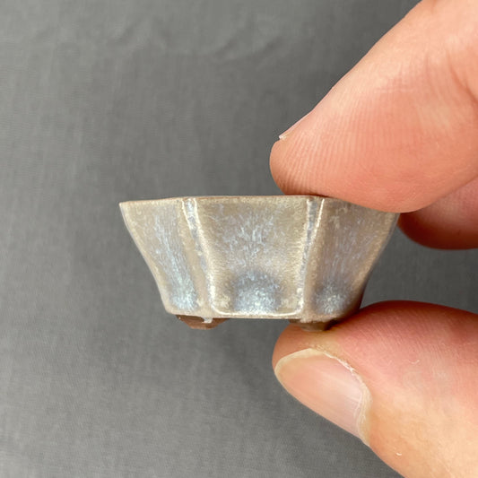 New! Tiny Flower-Shaped Mame Bonsai Pot in Matte Micro Pearl, Less than 1.25 inches wide