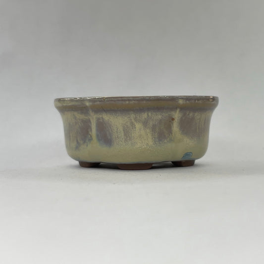 New! Tiny Flared Rounded Oval Mame Bonsai Pot in Chocolate Blue Snowflake, Less than 1.5 inches wide