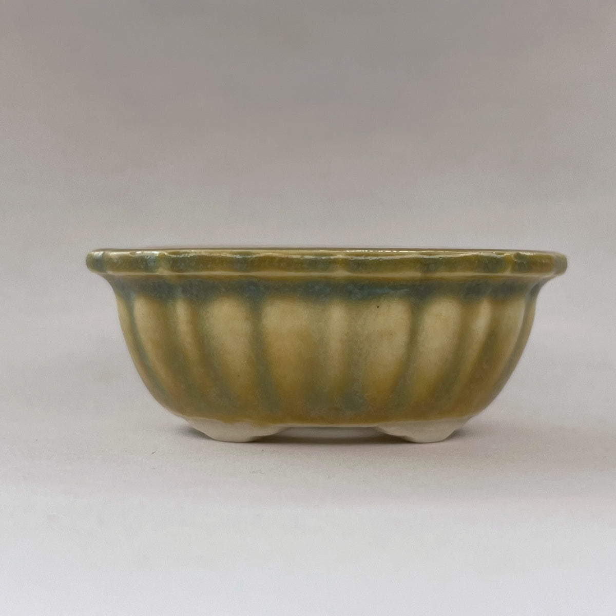 New! Tiny Scalloped Oval Mame Bonsai Pot in Matte Beach, About 1.5 inches wide