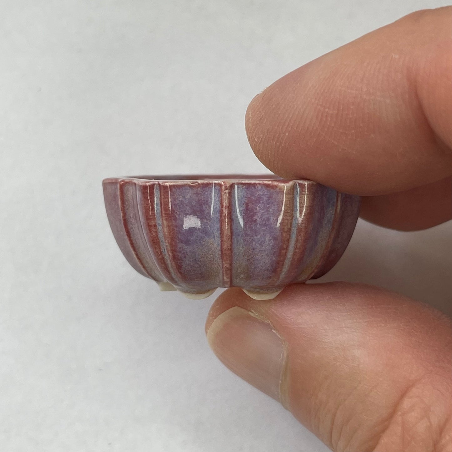 New! Tiny Flower-Shaped Mame Bonsai Pot in Rose, Less than 1.25 inches wide