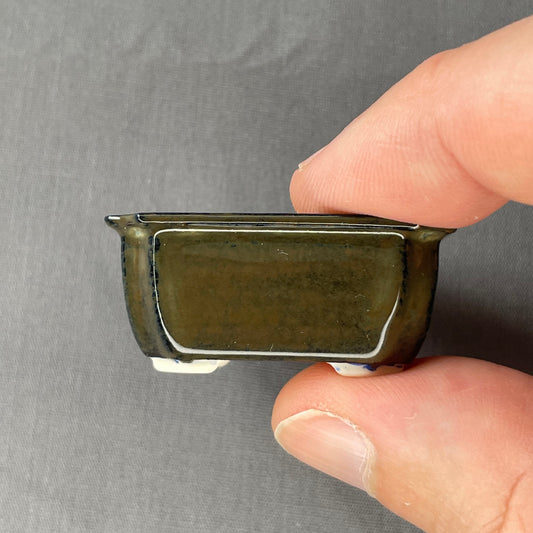 New! Tiny Rectangle Mame Bonsai Pot in Dark Lustre, About 1.5 inches long