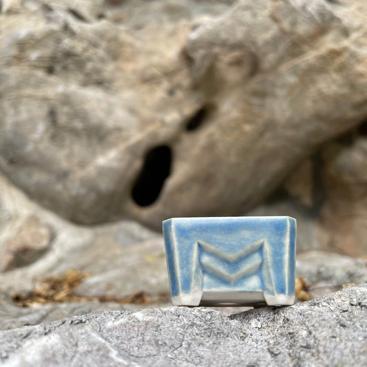 New! Tiny Rectangle Mame Bonsai Pot in Cerulean Pearl, About 1.5 inches wide