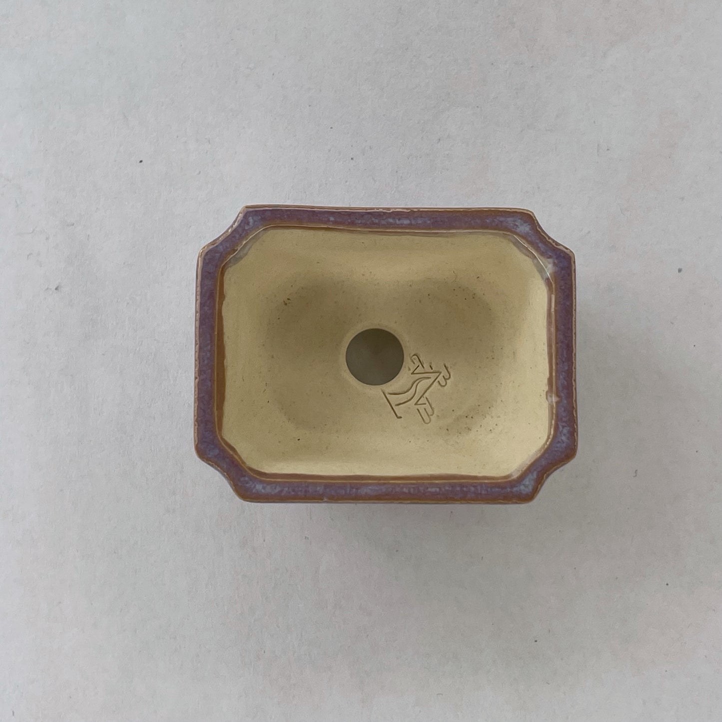 New! Tiny Rectangle Mame Bonsai Pot in Pearl Purple Aster, About 1.5 inches wide