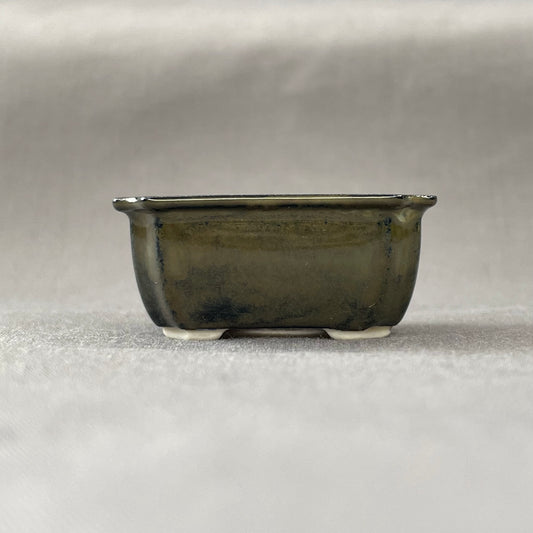 New! Tiny Rectangle Mame Bonsai Pot in Dark Lustre, About 1.5 inches long