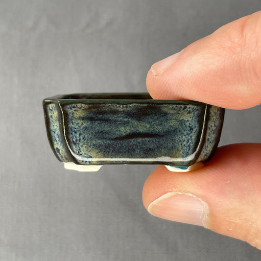 New! Tiny Rectangle Mame Bonsai Pot in Dark Opal Lustre, Less than 1.5 inches wide