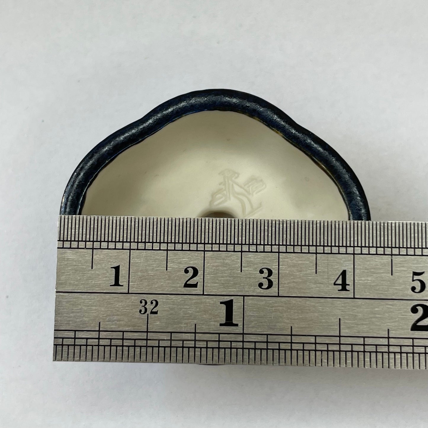 Tiny Rounded Oval Mame Bonsai Pot in Blue Opal, about 1.5 inches wide