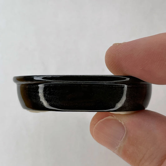 New! Tiny Oval Mame Bonsai Pot in Dark Lustre, About 2 inches wide