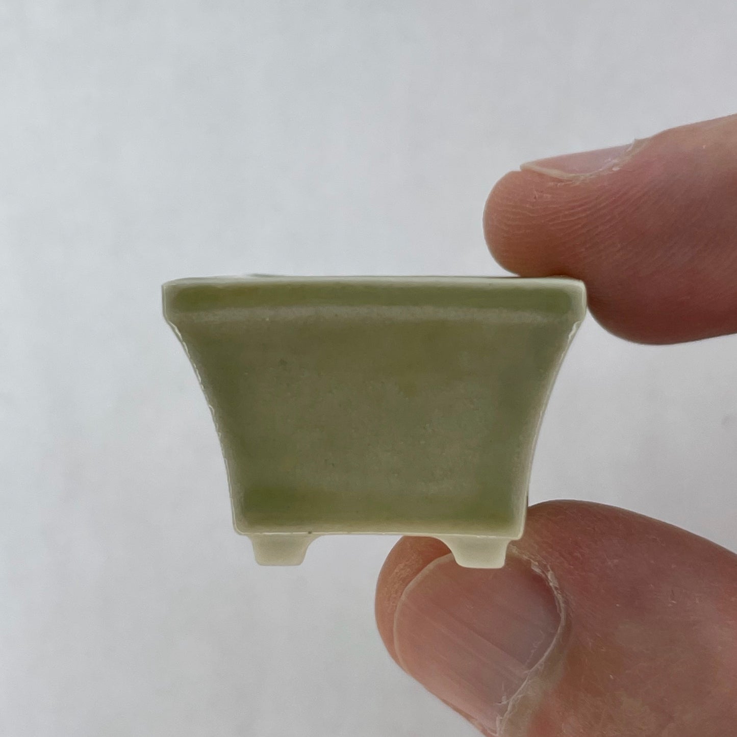 New! Tiny Square Mame Bonsai Pot in Bamboo Green, About 1 inch wide