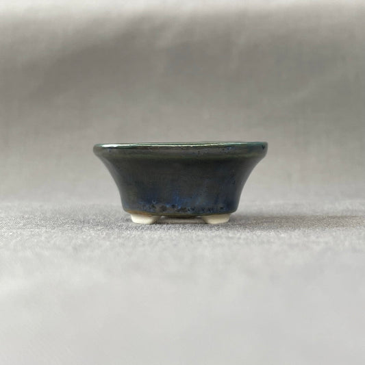 New! Tiny Flared Round Mame Bonsai Pot in Dark Teal Champagne, Less than 1.25 inches wide