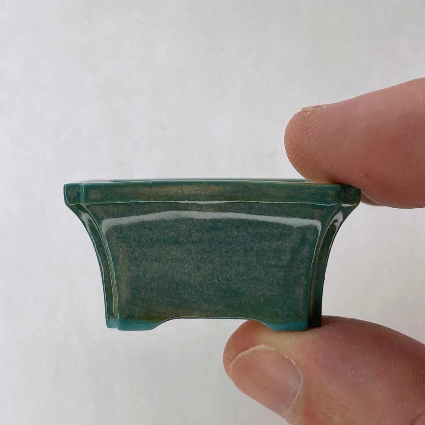 New! Tiny Flared Rectangle Mame Bonsai Pot in Turquoise Opal Lustre, about 1.5 inches wide