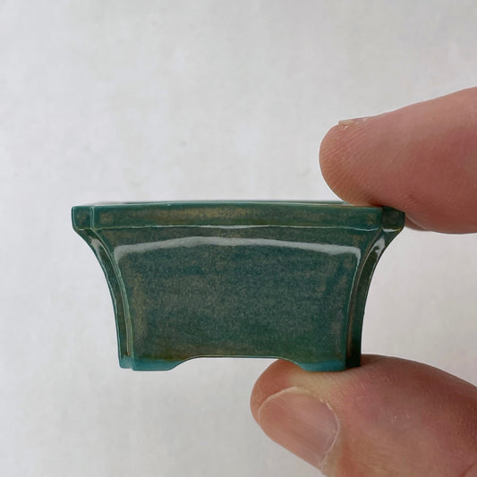 New! Tiny Flared Rectangle Mame Bonsai Pot in Turquoise Opal Lustre, about 1.5 inches wide
