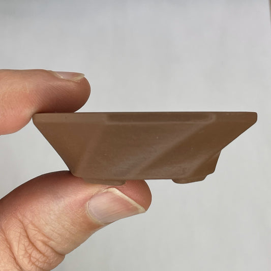 New! Tiny Unglazed Spiral Octagon Mame Bonsai Pot in Chocolate Porcelain, Less than 2.25 inches wide