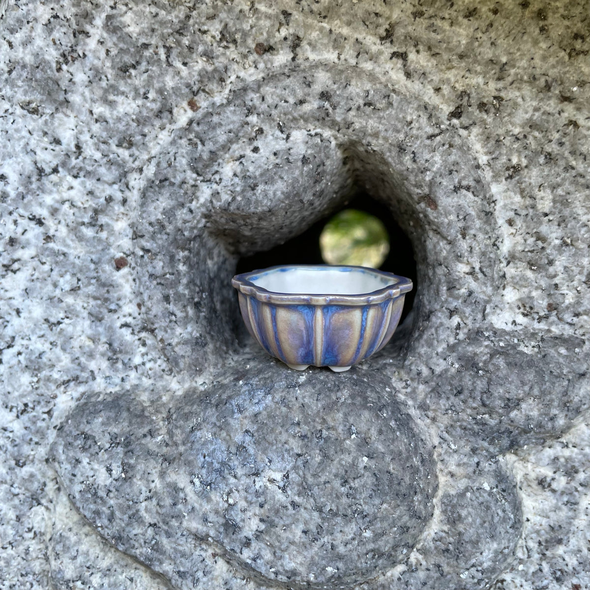 New! Tiny Flower-Shaped Mame Bonsai Pot in Cerulean Aster, Less than 1.5 inches wide