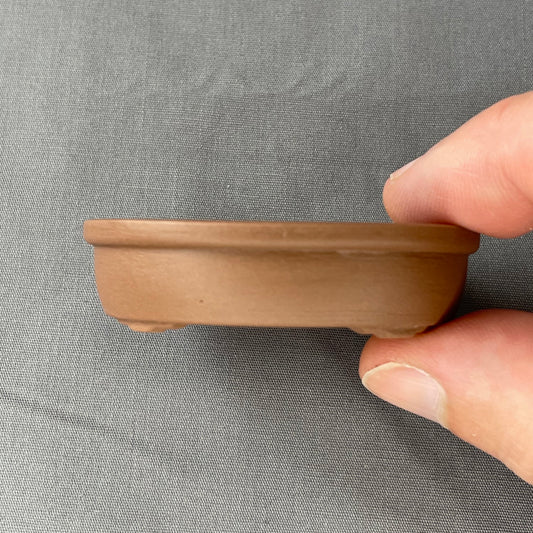 Tiny Shallow Oval Mame Bonsai Pot in Chocolate Porcelain, About 2.25 inches wide