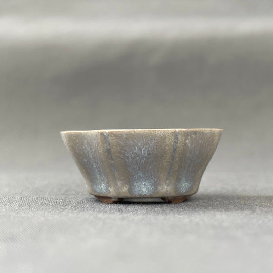 New! Tiny Flower-Shaped Mame Bonsai Pot in Matte Micro Pearl, Less than 1.25 inches wide
