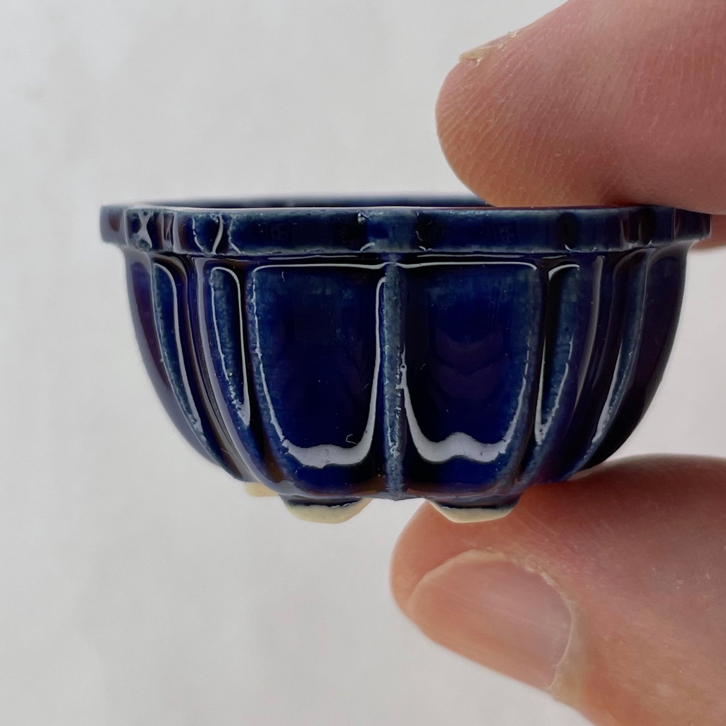 New! Tiny Flower-Shaped Mame Bonsai Pot in Sapphire, About 1.5 inches wide