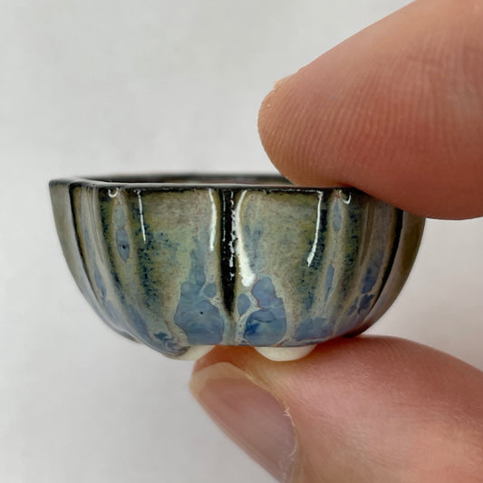 New! Tiny Flower-Shaped Mame Bonsai Pot in Black Opal Aster, Less than 1.25 inches wide