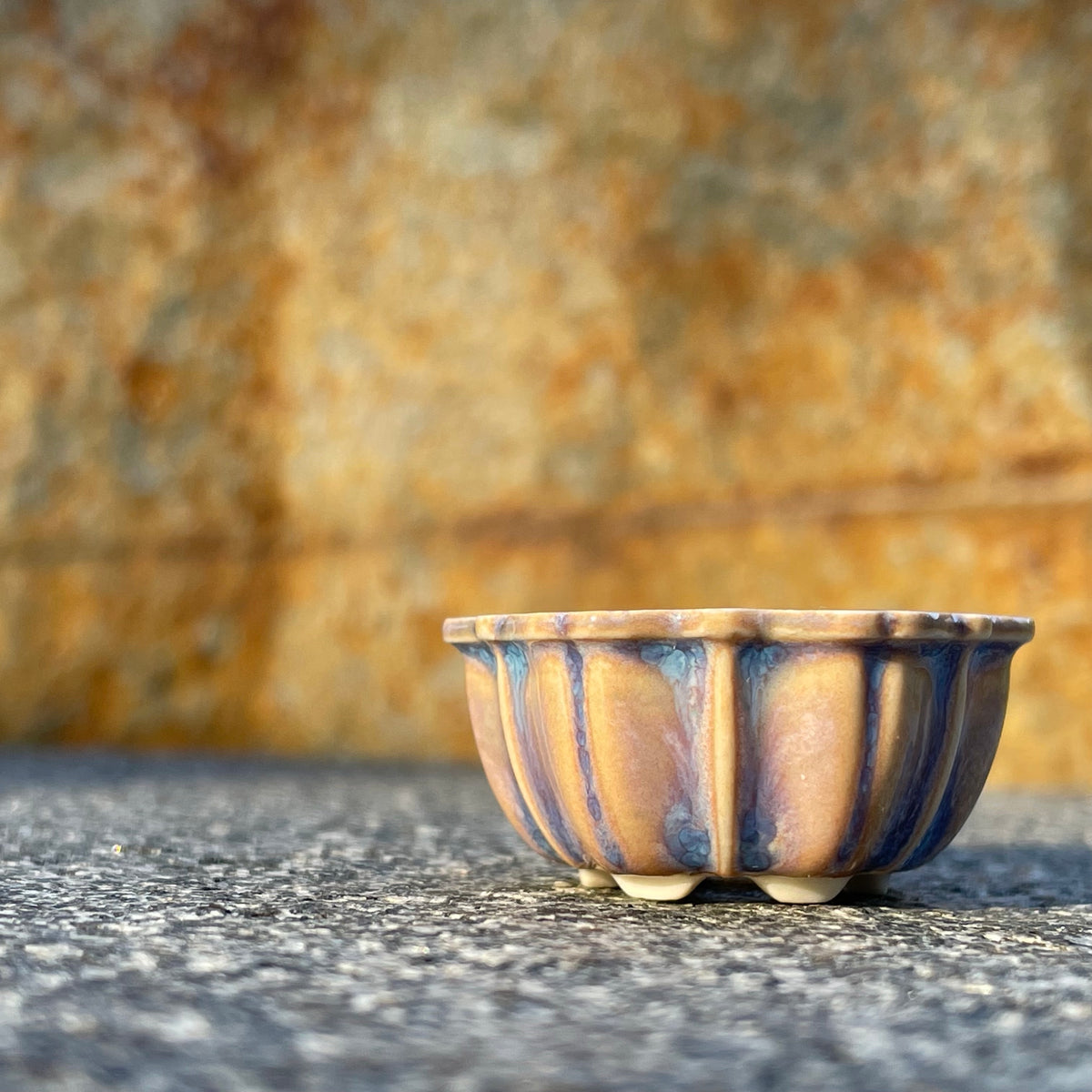 New! Tiny Flower-Shaped Mame Bonsai Pot in Cerulean Aster, Less than 1.5 inches wide