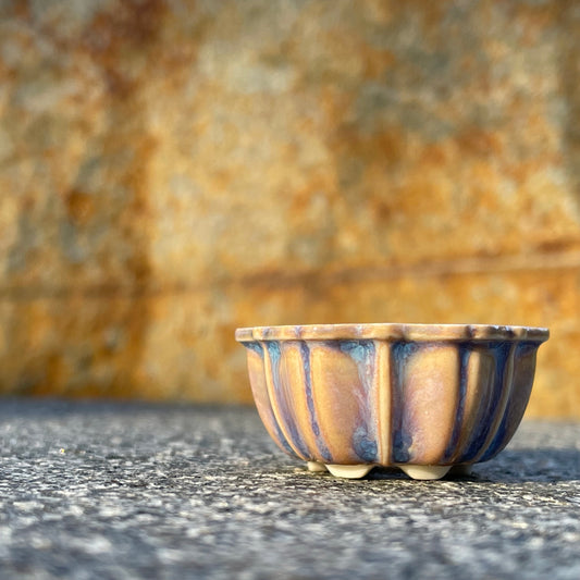 New! Tiny Flower-Shaped Mame Bonsai Pot in Cerulean Aster, Less than 1.5 inches wide