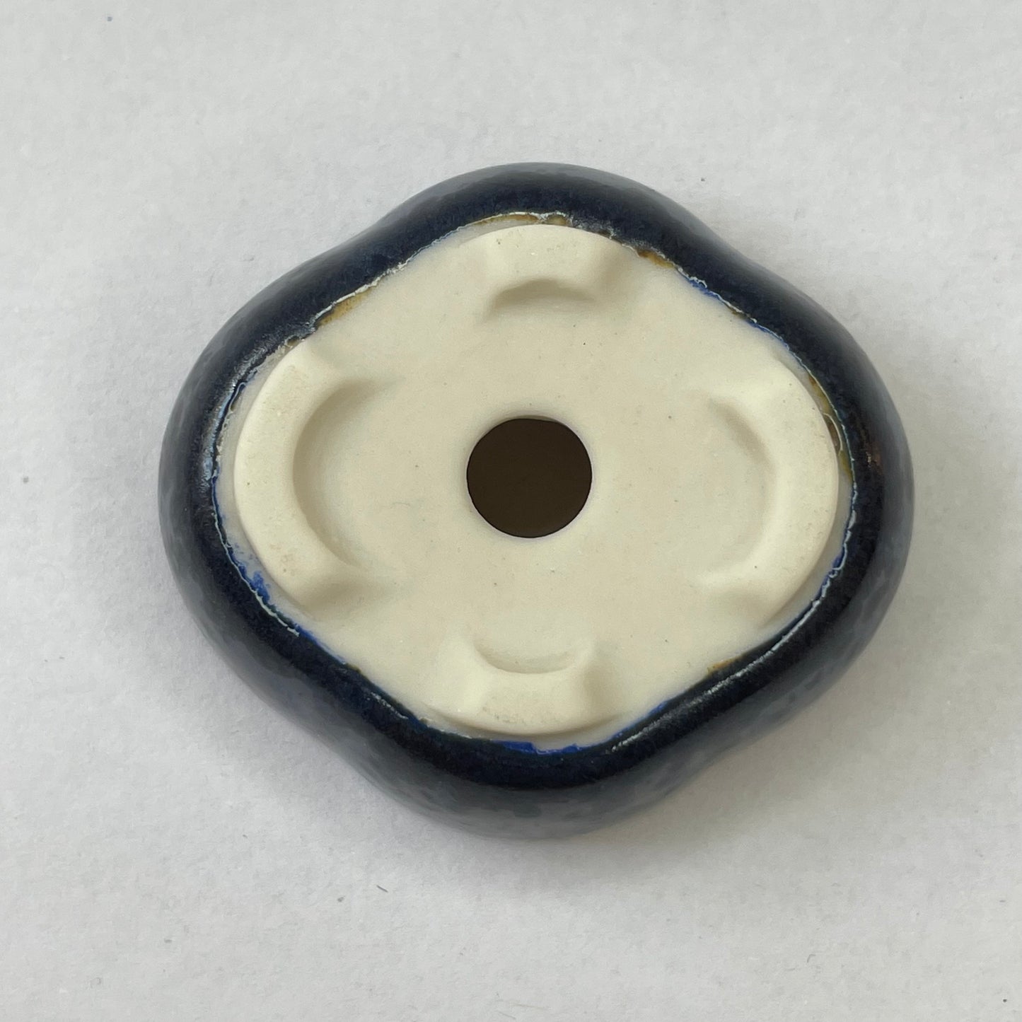 Tiny Rounded Oval Mame Bonsai Pot in Blue Opal, about 1.5 inches wide
