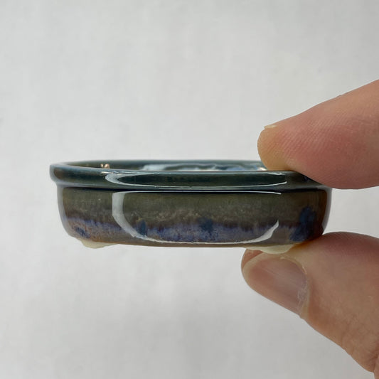 New! Tiny Oval Mame Bonsai Pot in Jade Aster, About 2 inches wide