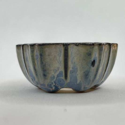 New! Tiny Flower-Shaped Mame Bonsai Pot in Black Opal Aster, Less than 1.25 inches wide