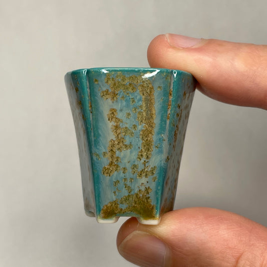 New! Tiny Cascade Mame Bonsai Pot in Turquoise Champagne, Less Than 1.5 inches tall