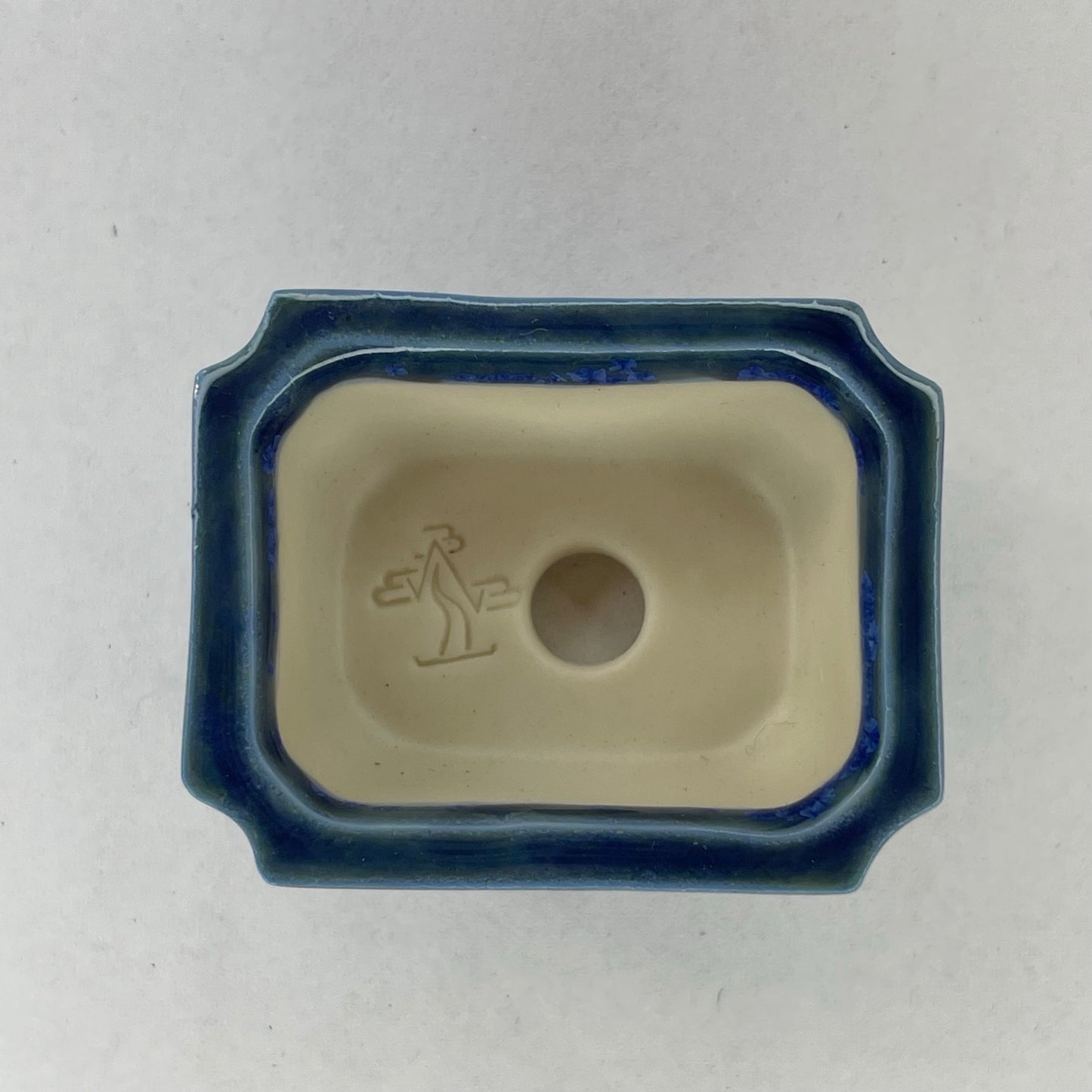 Tiny Rectangle Mame Bonsai Pot in Dark Cerulean, About 1.5 inches long