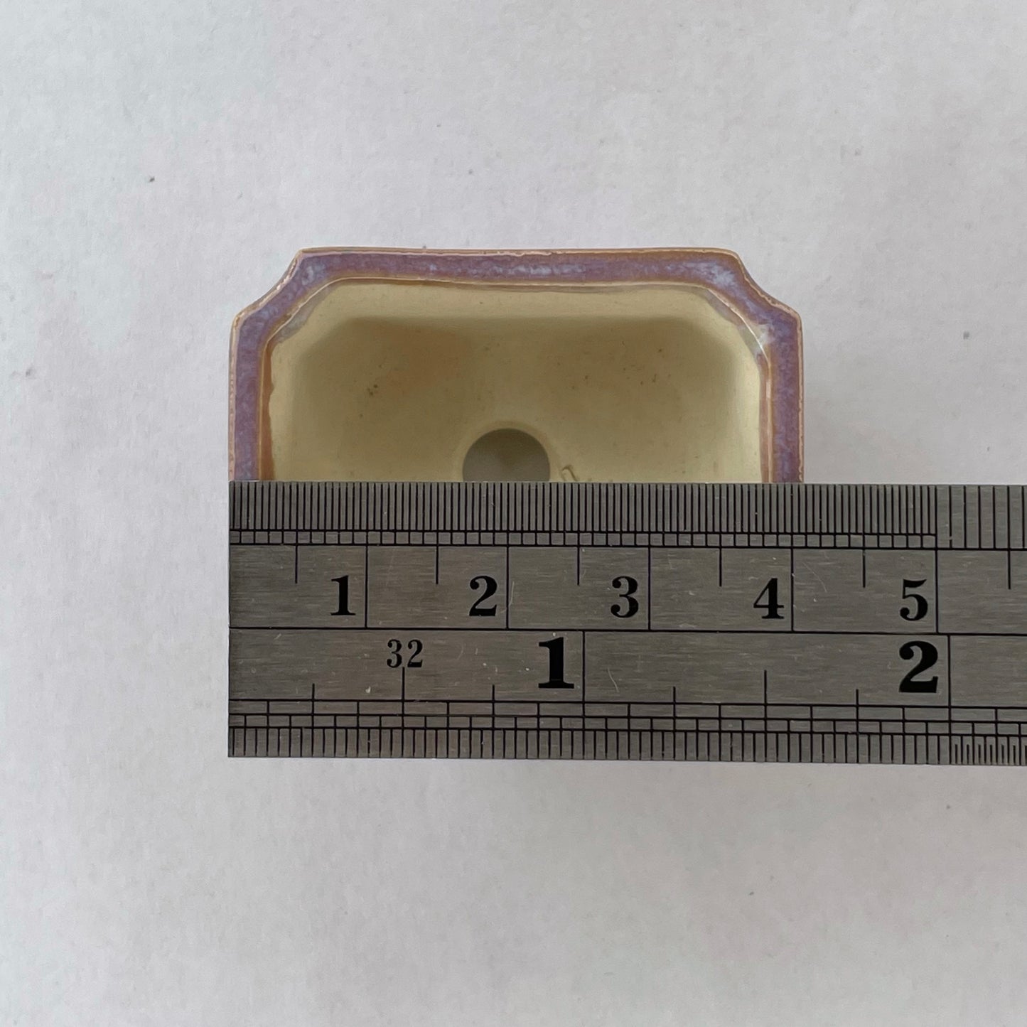 New! Tiny Rectangle Mame Bonsai Pot in Pearl Purple Aster, About 1.5 inches wide