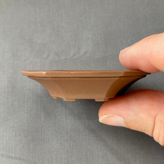 Tiny Shallow Hexagon Mame Bonsai Pot in Chocolate Porcelain, About 2.5 inches wide