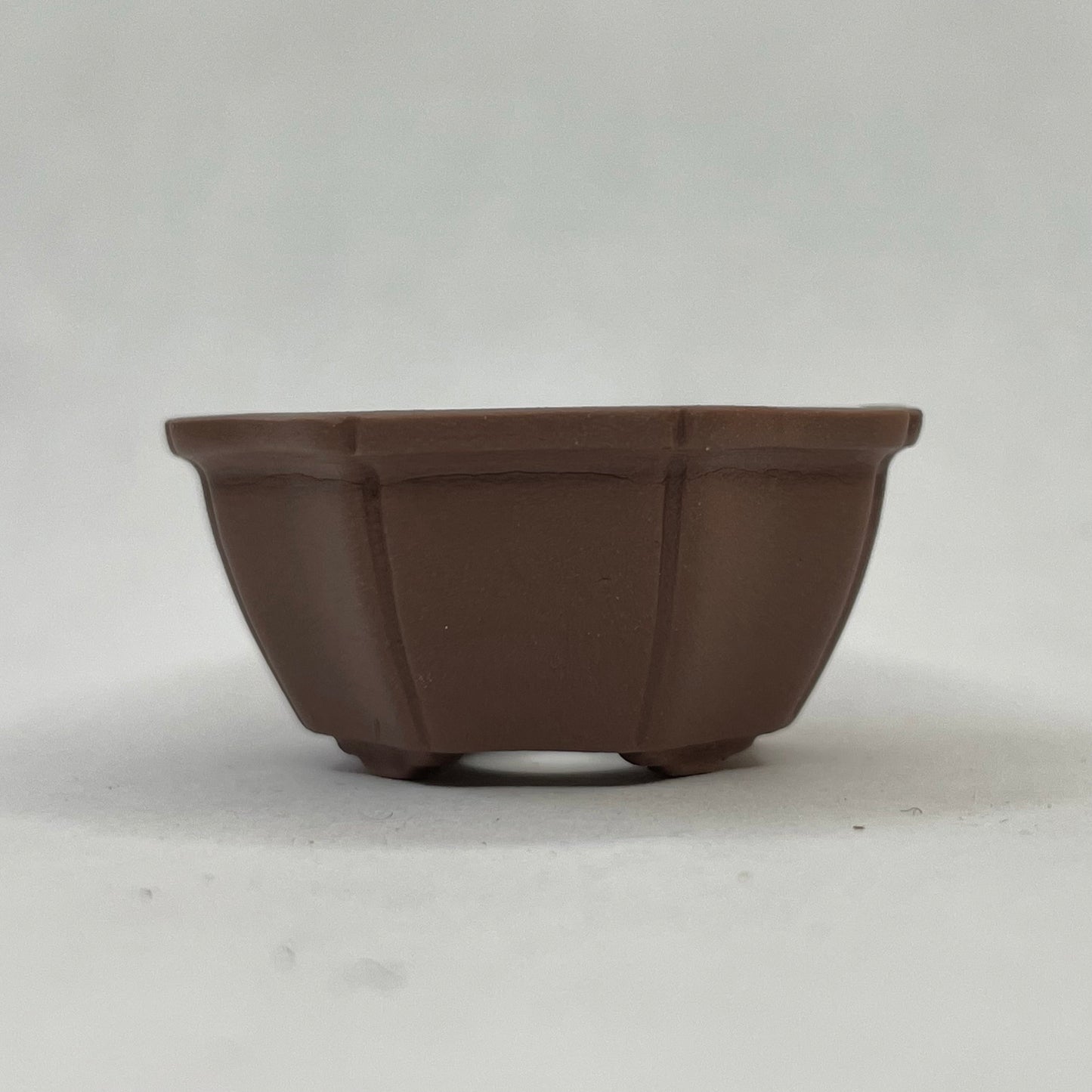 Tiny Unglazed Flower-Shaped Mame Bonsai Pot in Chocolate Porcelain, Less than 1.5 inches wide