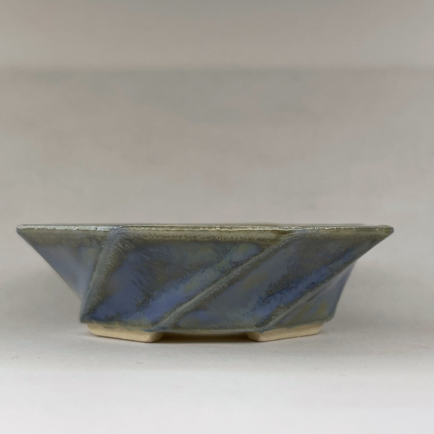New! Tiny Spiral Octagon Mame Bonsai Pot in Oyster, Only 2 inches wide