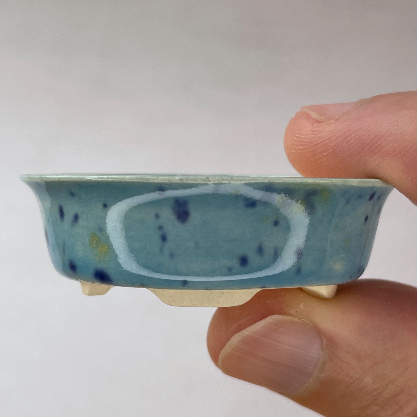 New! Tiny Oval Mame Bonsai Pot in Blue Caprice, A little less than 2 inches wide