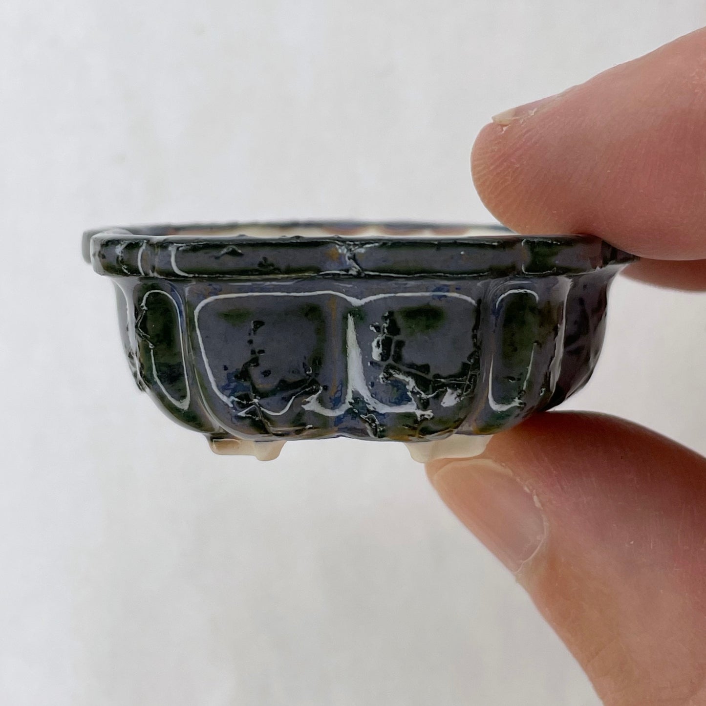 New! Tiny Sakura Flower Mame Bonsai Pot in Textured Dragon Skin, Only 2 inches wide