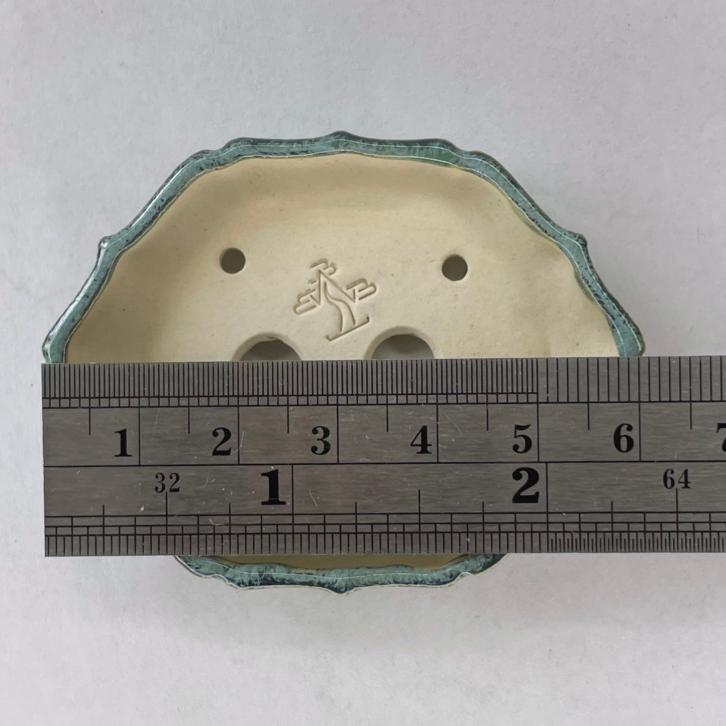 New! Tiny Shallow Decorative Mame Bonsai Pot in Monstera Moss, Less than 2.5 inches wide