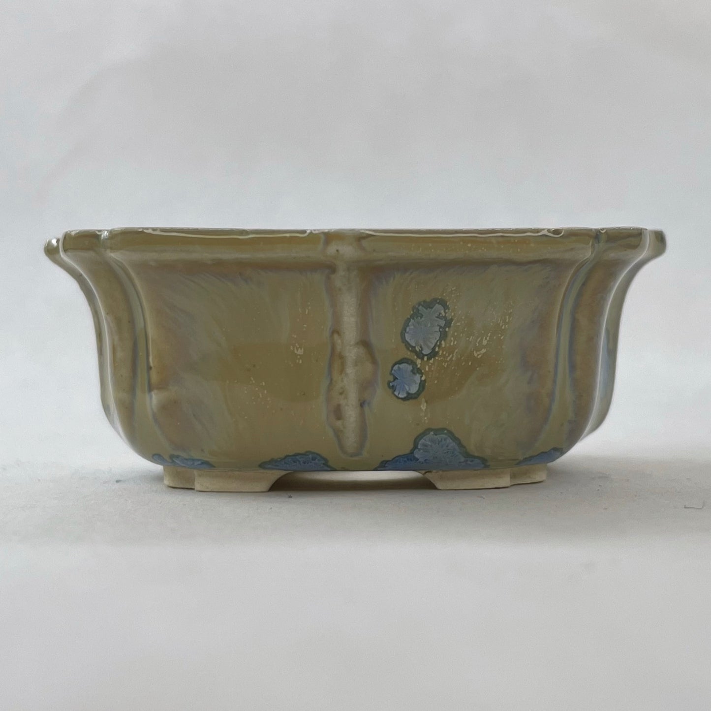 New! Tiny Lotus Mame Bonsai Pot in Blue Snowflake, About 2 inches wide