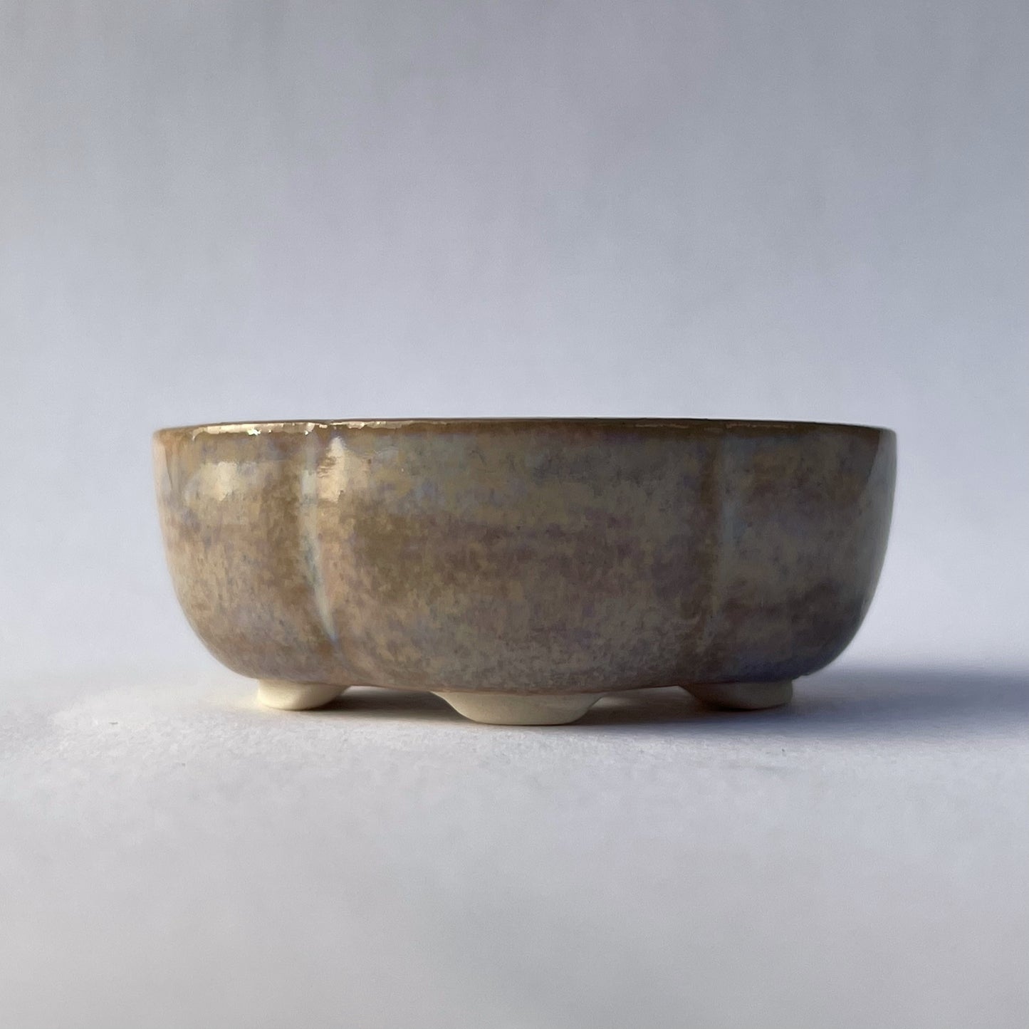 New! Tiny Rounded Oval Mame Bonsai Pot in Gray Pearl, Less than 1.75 inches long