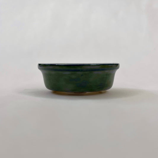 New! Tiny Oval Mame Bonsai Pot in White Porcelain with a Green Fog Glaze, About 1.5 inches long