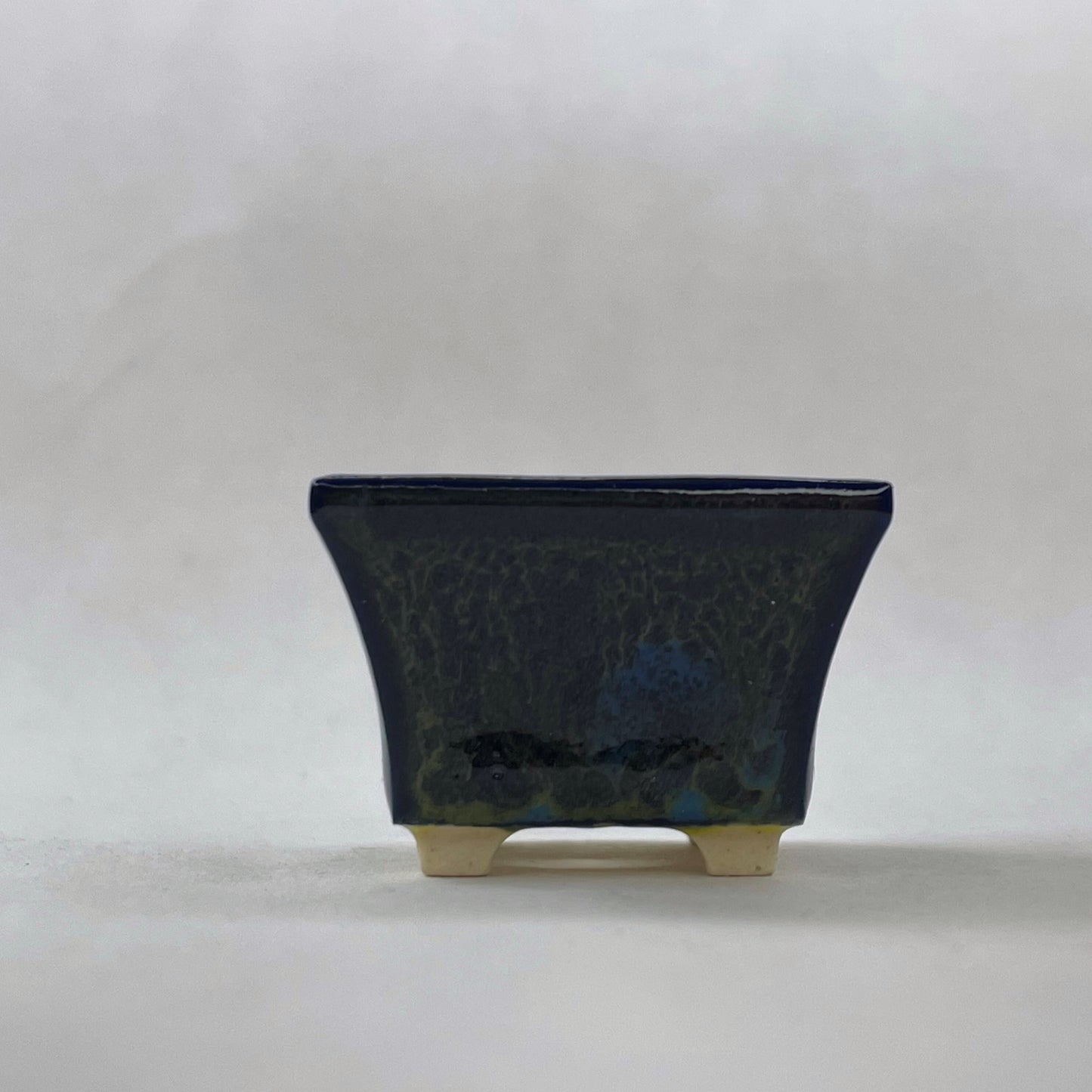 New! Tiny Square Mame Bonsai Pot in Blue Mardi Gras, A little over 1 inch wide