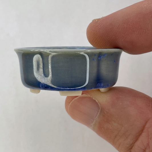 New! Tiny Flared Rounded Oval Mame Bonsai Pot in Light Cerulean, About 1.5 inches wide