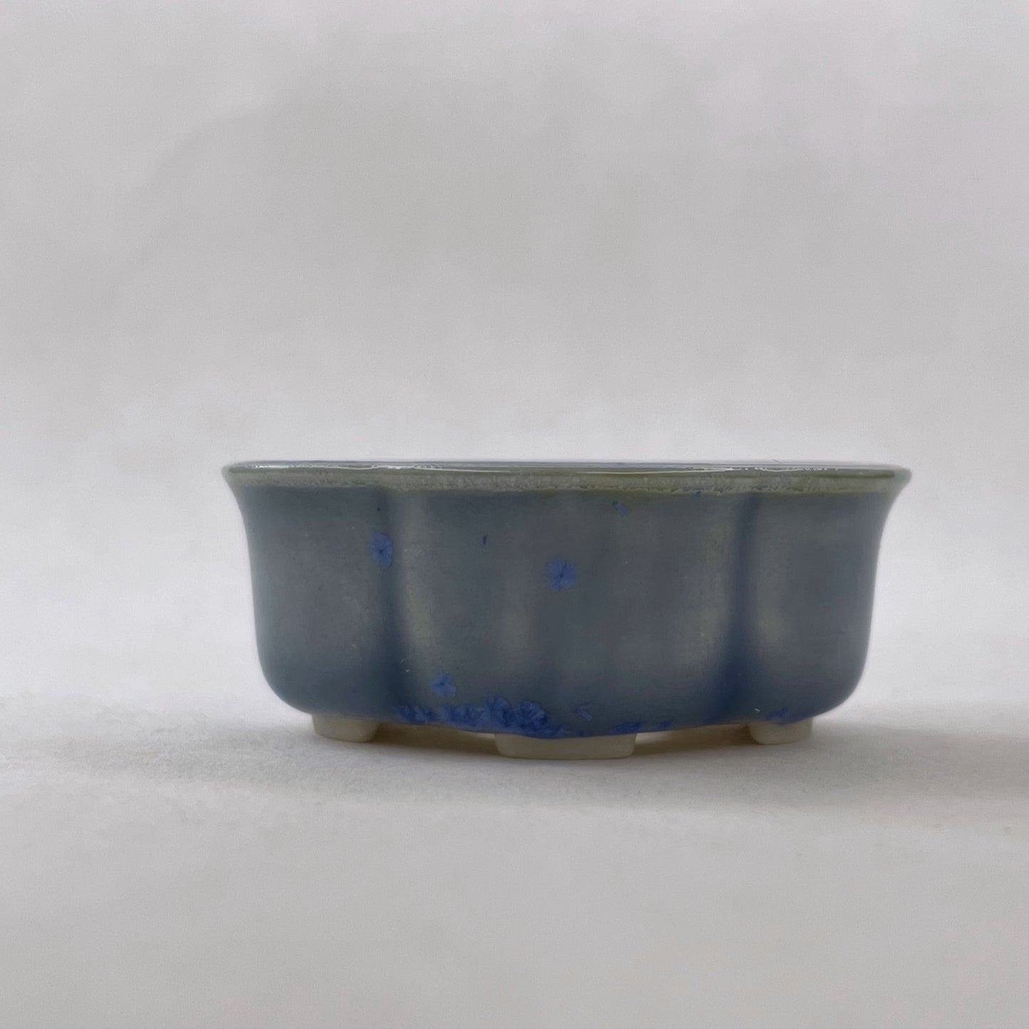 New! Tiny Flared Rounded Oval Mame Bonsai Pot in Light Cerulean, About 1.5 inches wide