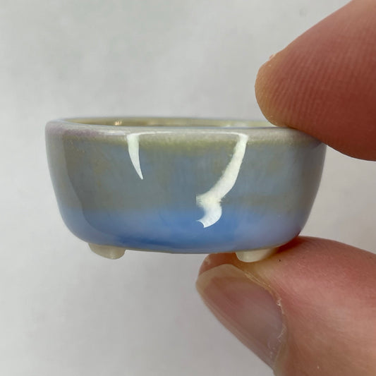 New! Tiny Round Mame Bonsai Pot in Ice, Less than 1.25 inches wide